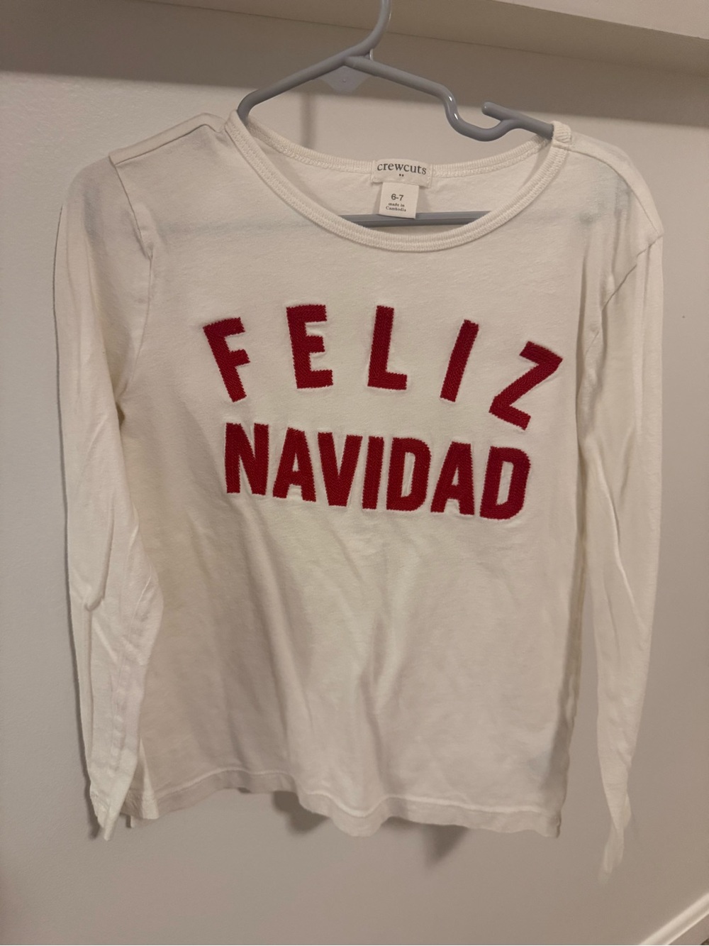 Crewcuts White Long-Sleeve Tee with Red "Feliz Navidad" Letters